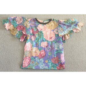 Vintage Judith Ann Creations Silk Beaded Blouse Sequin Pastels Flutter